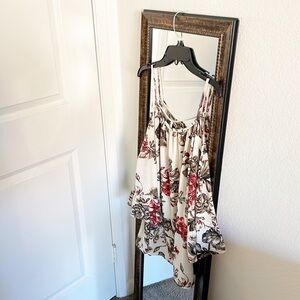 Milibon floral print cold shoulder 3/4 length ruffle sleeves top